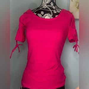 Hot Pink Short Tie Sleeve Top